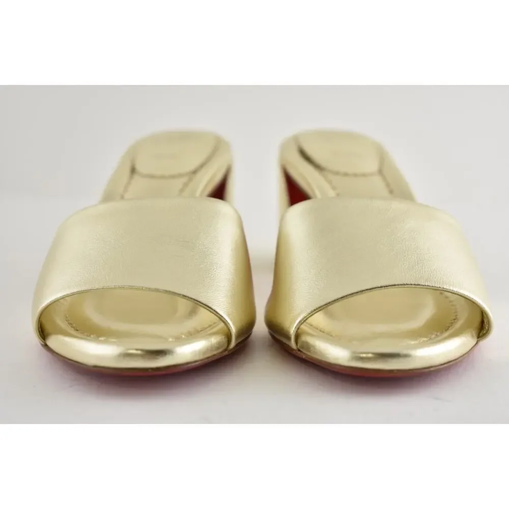 Christian Louboutin Jane Mule 55 Platine Gold Leather Backless Sandal Heel 37
